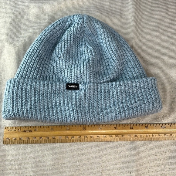 Vans Unisex Ribbed Knit Core Basics Beanie Cuffed Baby Blue Logo OS - Picture 6 of 8